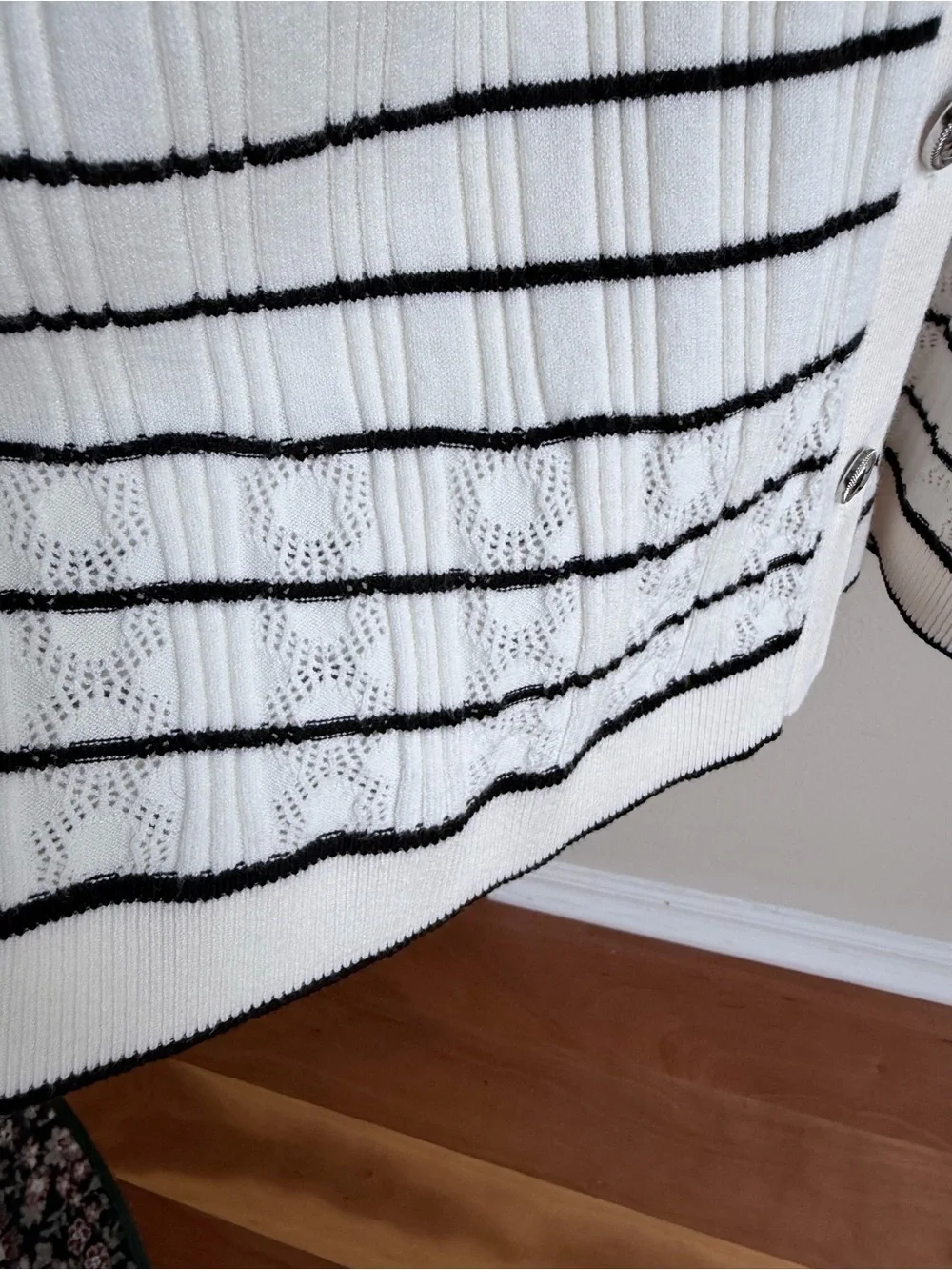 Loft Sleeveless White & Black Striped Knit Dress, Size M